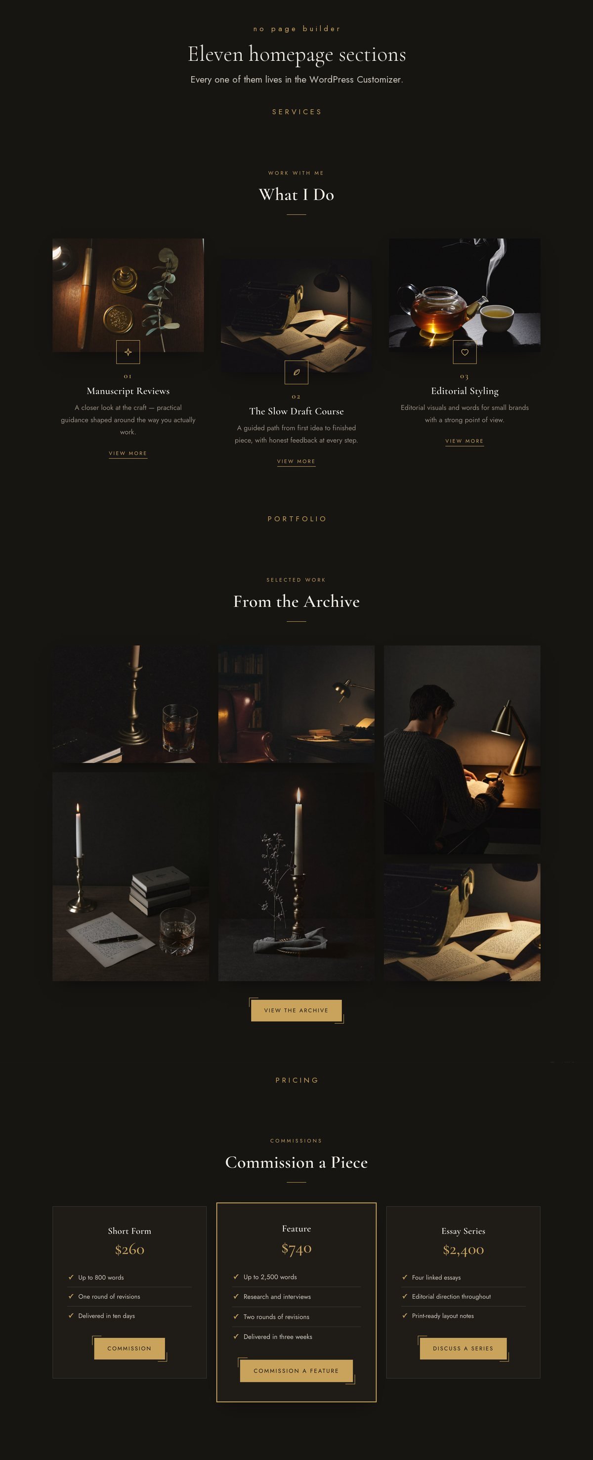 Noctelle homepage sections