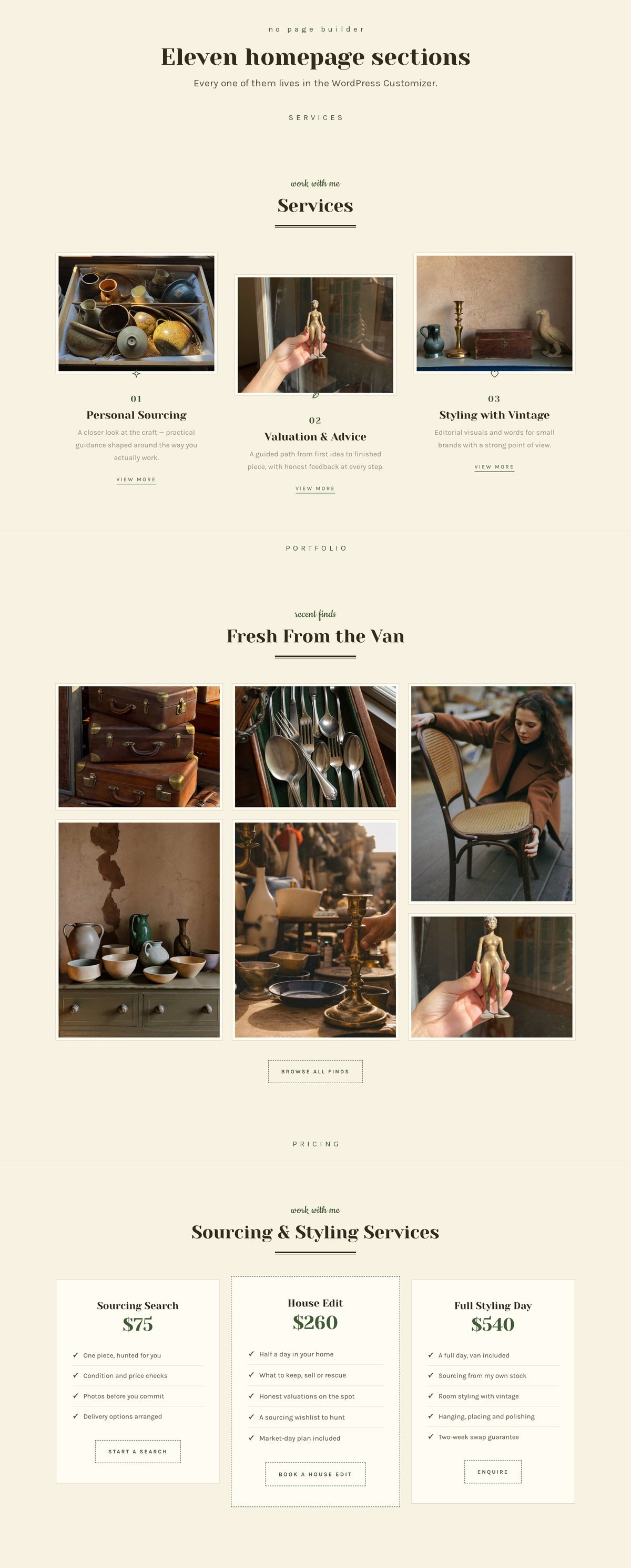 Curielle homepage sections