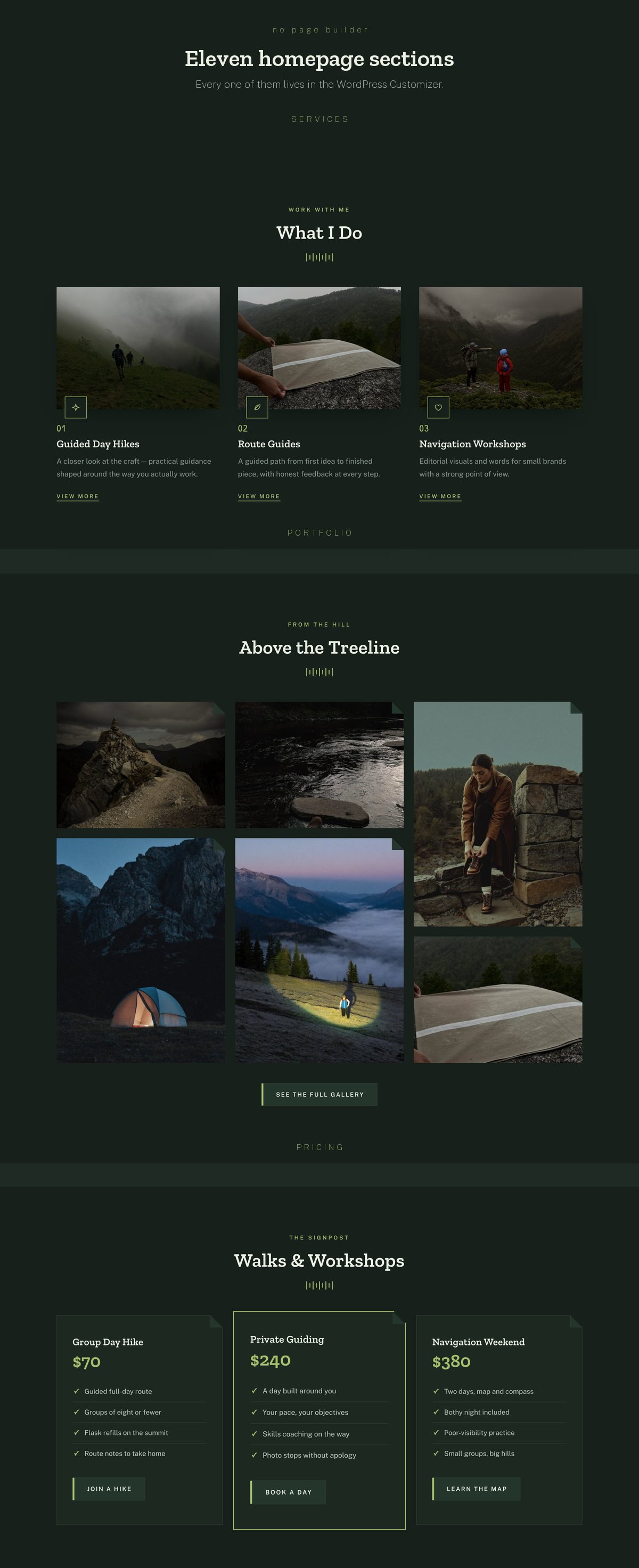 Alpenelle homepage sections