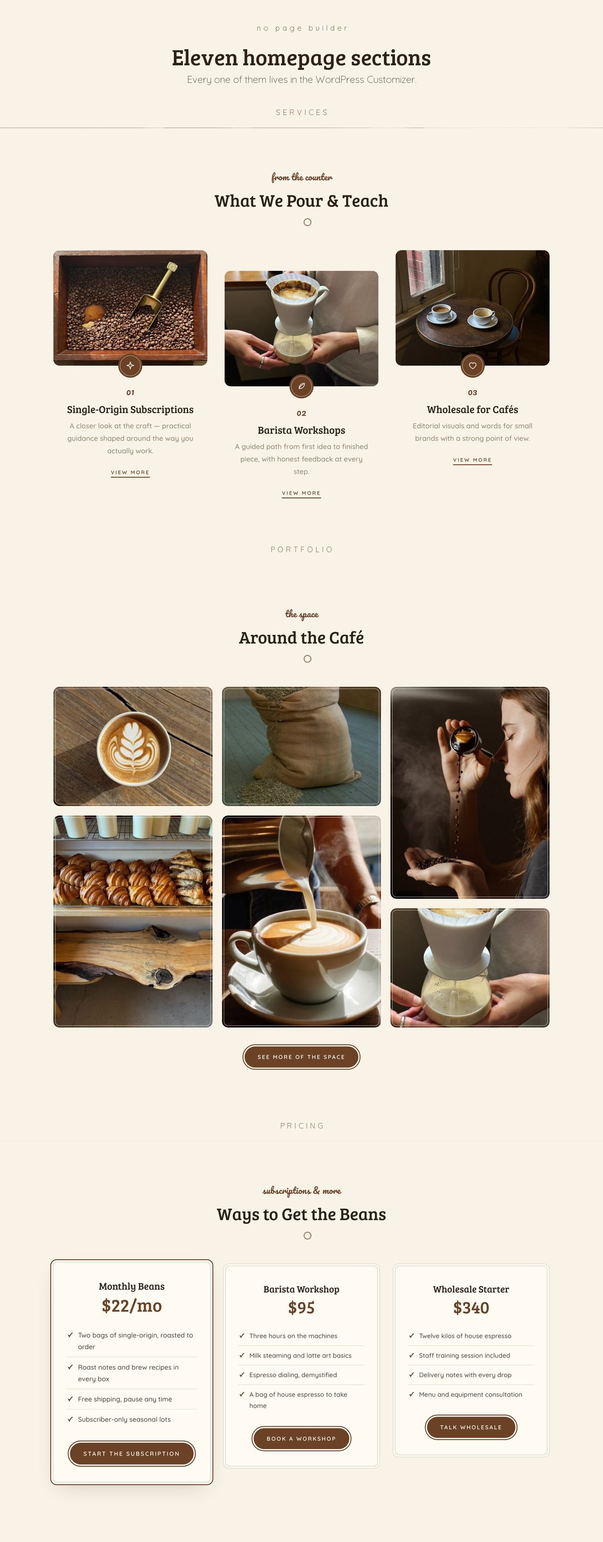Cremelle homepage sections