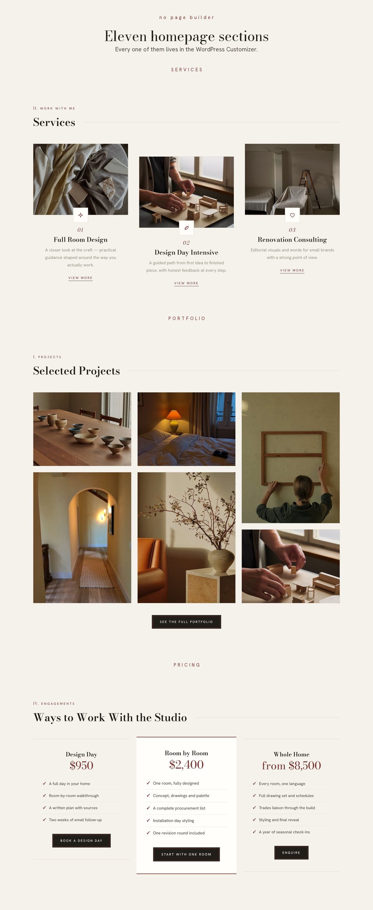 Formelle homepage sections