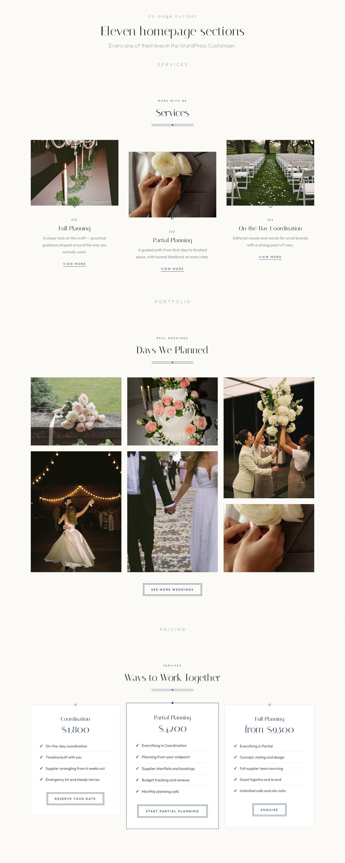 Amourelle homepage sections