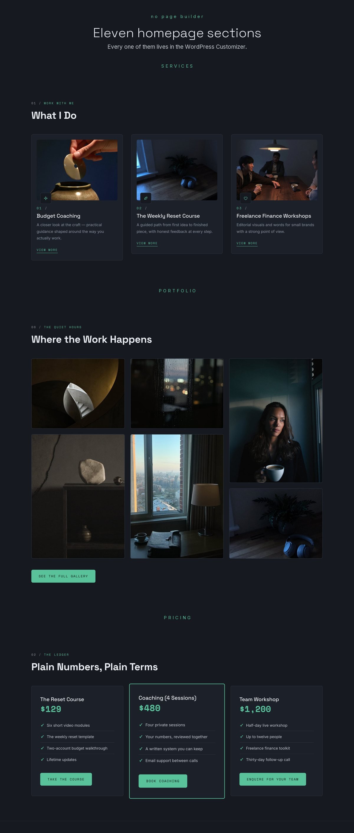 Numerelle homepage sections