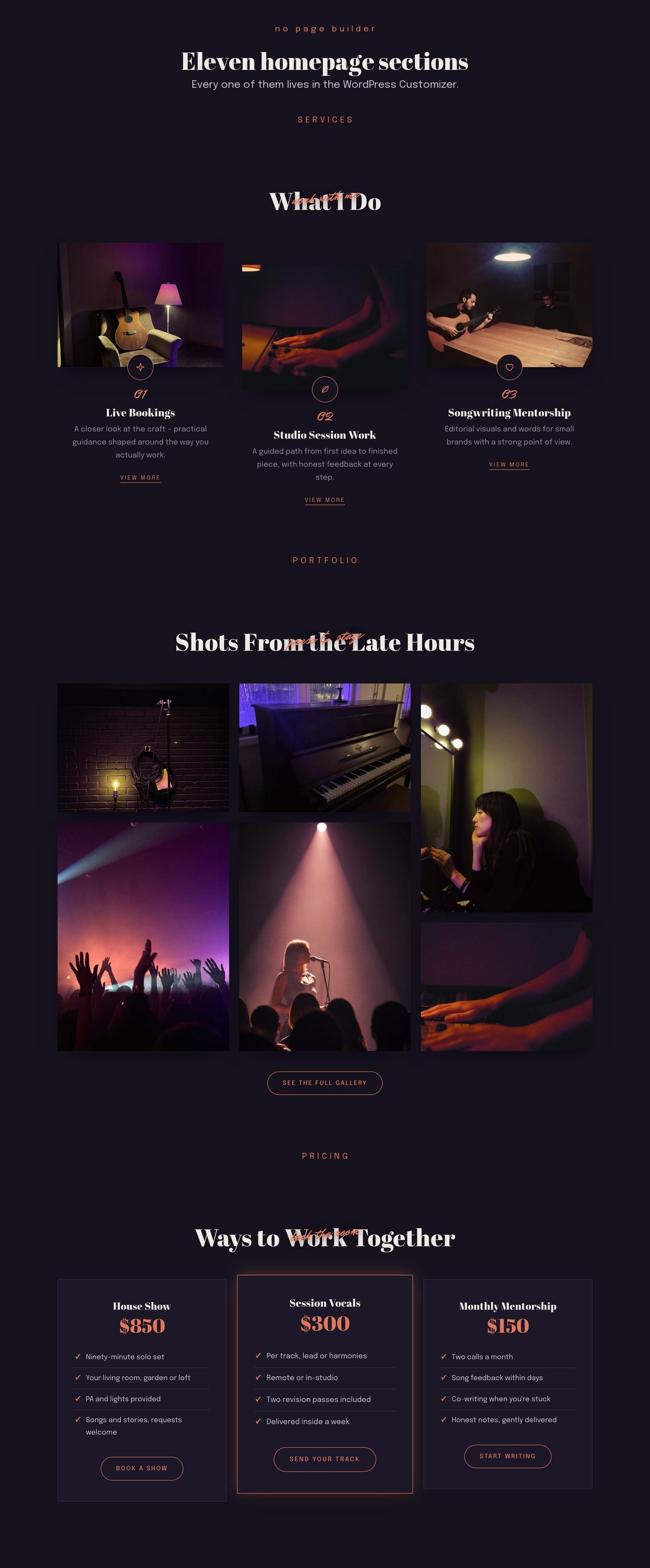 Sonorelle homepage sections
